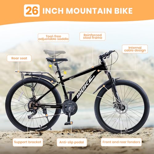 Image of DEYGIA 24 26 inch Mountain Bike for Boys and Girls, 21-Speed Drivetrain, Kids Mountain Bike with Rear Rack, Suspension Fork, Dual Disc Brakes, Internal Cable, Kids' Bicycles with Multiple Colors