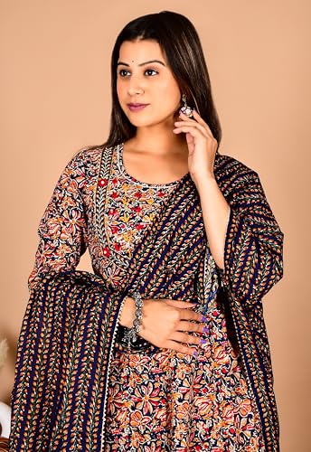 Image of Women's Cotton Embroidered Anarkali Kurta with Pant & Dupatta Set