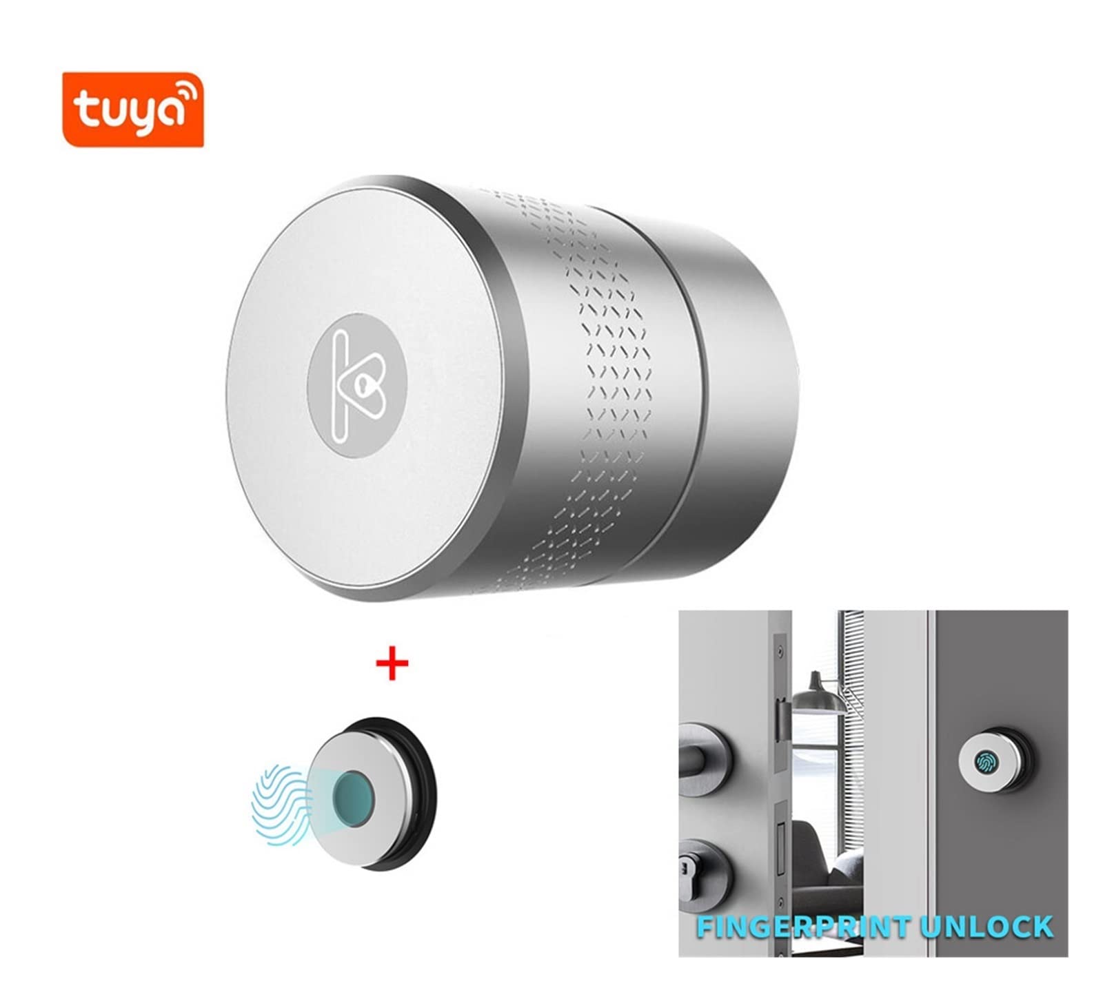 Serratura Smart, Tuya App Smart Knob Door Lock Blocco biometrico maniglia della porta con impronte digitali Blocco senza chiave digitale,per camere da letto, uffici e hotel(Kit 2)