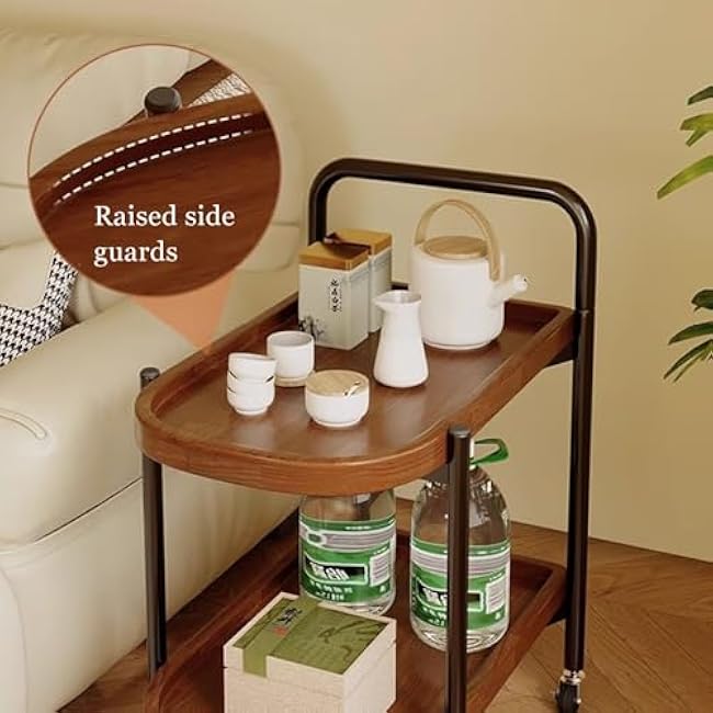 Kitchen Cart on Wheels - 2 Tier Rolling Kitchen Table Cart with Locking Casters, Wood Coffee Bar Cabinet for Dining Room Pantry Office-rIBKJaGC