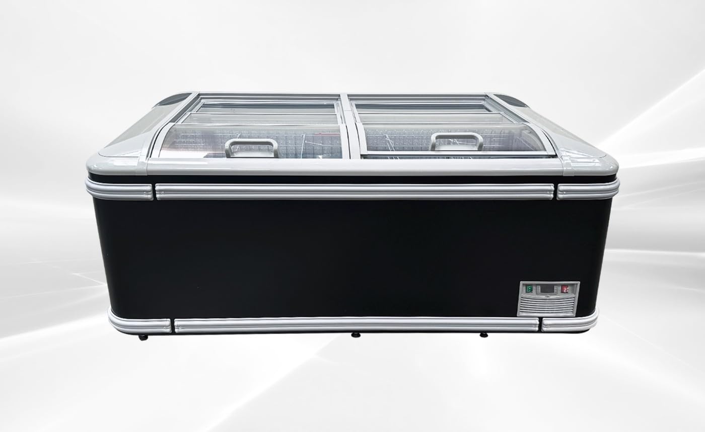 Chest Freezer For Supermarket Meat Freezer Glass Sliding Door 73" Black Showcase Freezer Curve Display Top W/Storage Baskets 18 Cu.Ft Hw18-U on Fridge.com - View 2