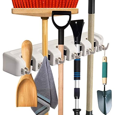 ONMIER Mop Broom Holder, Wall Mounted Organizer with 5 Position 6 Hooks Tool Storage Hanger for Kitchen, Garden, Garage, Bathroom Cover
