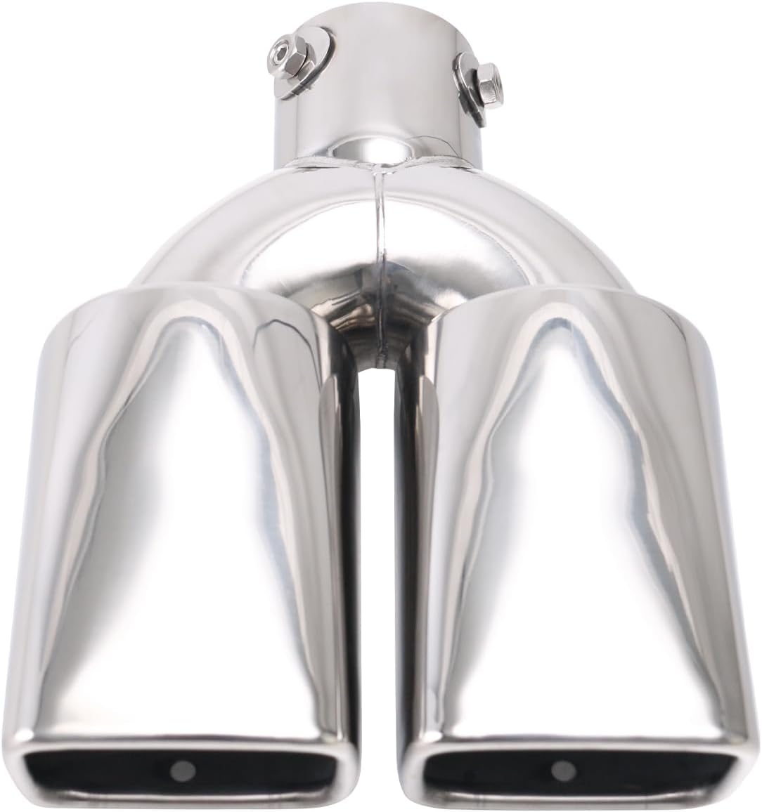 Dual Square Exhaust Tips 2.5" Inlet 3.4" Outlet 9.5" Length - Threaded Rolled Edge Polished Stainless Steel Tips with Drain Holes for Enhanced Style & Durability