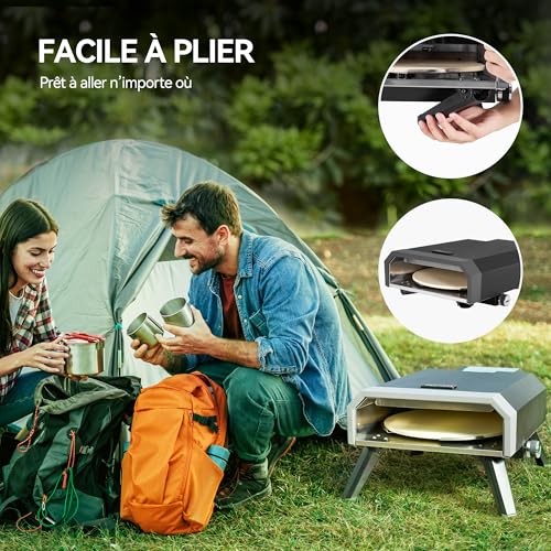 Four à pizza gaz extérieur avec pierre 33cm et pieds pliables noir - 7