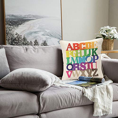 Yggqf Rainbow Abc Square Throw Pillow Cover Colorful English Alphabet Decorative Pillow Case Home Decor 18X18 Inches Pillowcase #TOP3