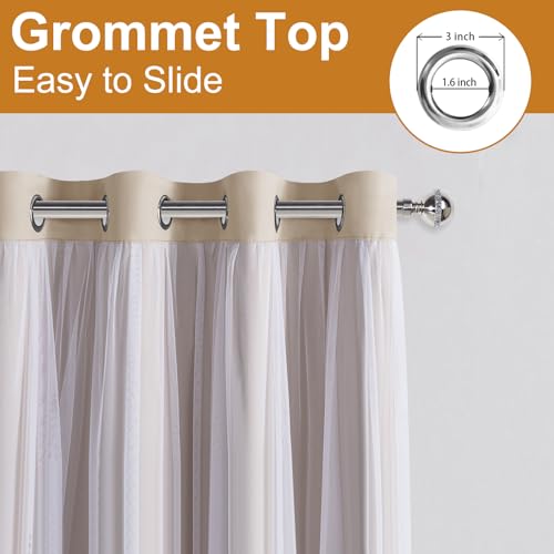 Image of DWCN Beige Blackout Curtains with Sheer Overlay with Tiebacks 84 Inch Long