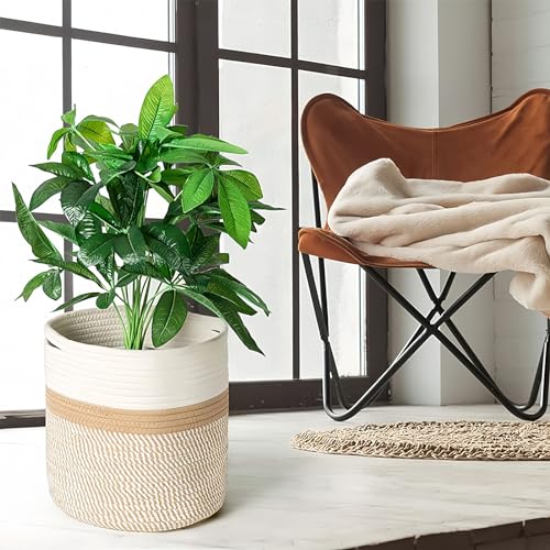 KMERCE Large Braided Plant Basket Diameter 25cm Plant Pot Indoor Flower Basket Indoor Indoor Large Basket Boho Knitted Plant Pot with Handles - Image 2