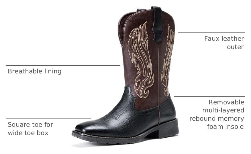 Image of Jousen Cowboy Boots for Men Square Toe Western Side Zipper