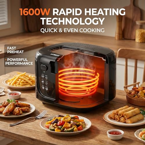 Image of KEINVE Electric Deep Fryer with Basket, 2.5L Oil Fryer with Non-Stick Inner, Viewing Window, 1600Watt Fast Heating, Black