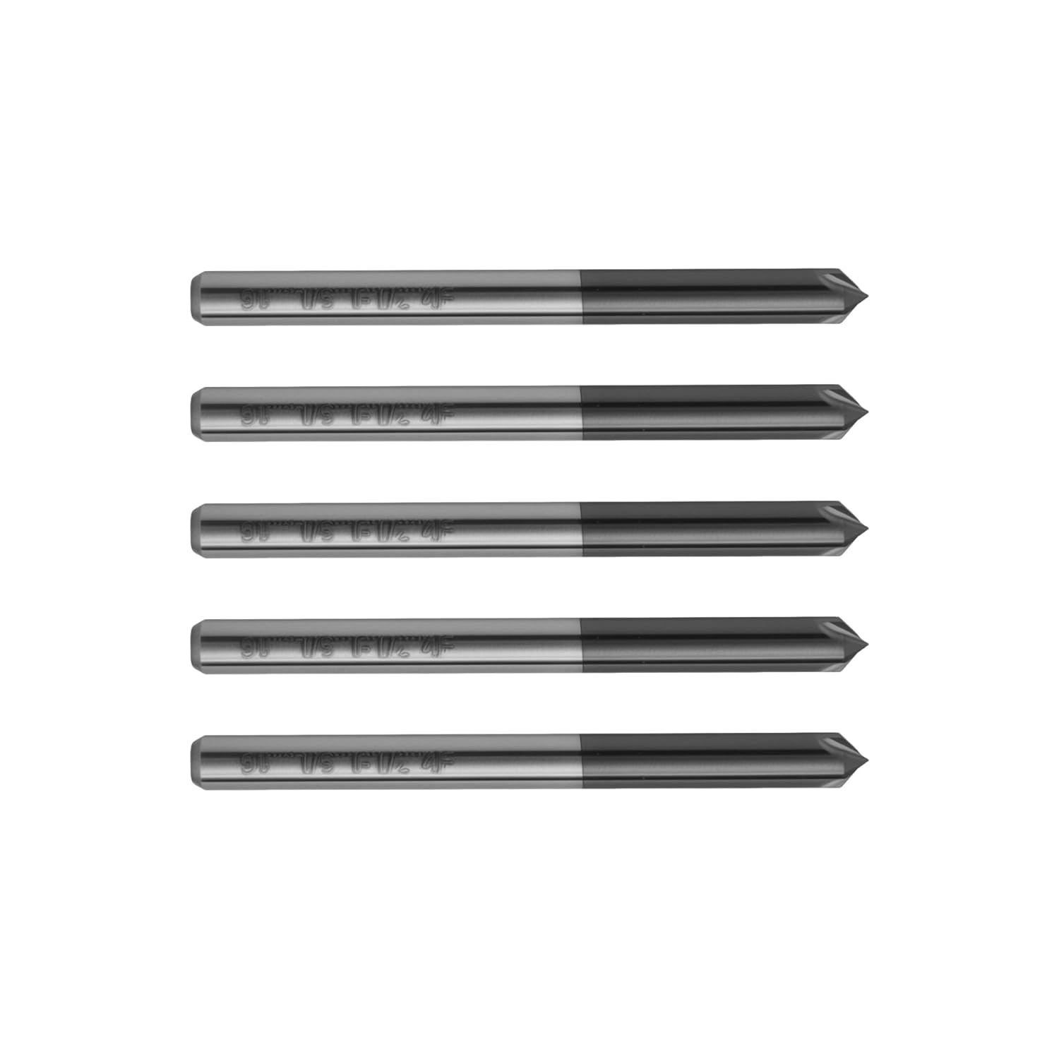 5Pcs 1/8" Solid Carbide End Mills, AlTiN Coating, 4 Flute, Chamfer End Mill for Steel, Single End End Mill Bits, 90° Chamfer Angle, 1/8" Shank Diameter