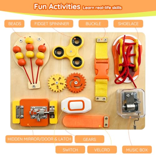 Montessori Busy Board Toys, Wooden Sensory Activity Board for Autistic Children, Travel Toys for 3+ Year Old Boy & Girl Birthday Gift, Attached Growth Chart for Kids Brand: SEYTUFU - image 3