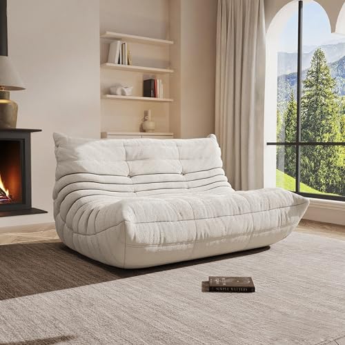 Image of Bean Bag Chair, Cozy Memory Foam Bean Bag Chairs for Adults, Comfy Fireside Accent Chair Lazy Floor Chair for Gaming Bedroom Living Room (White, Loveseat)