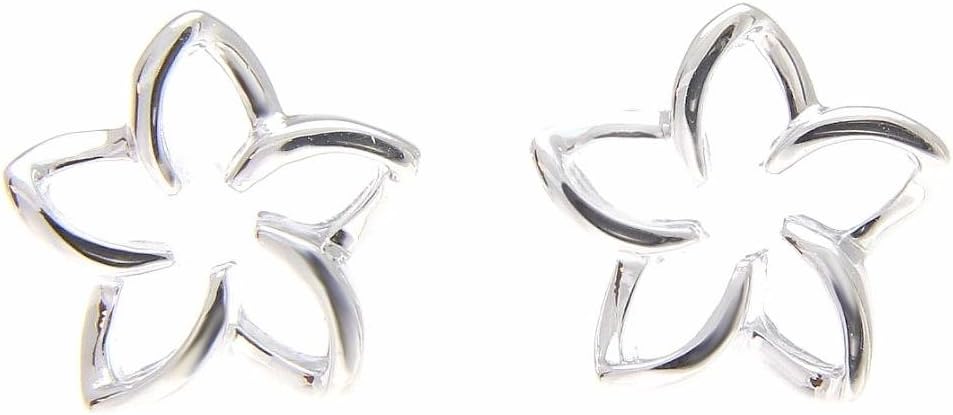 925 sterling silver Hawaiian floating outline plumeria flower post stud earrings 10mm