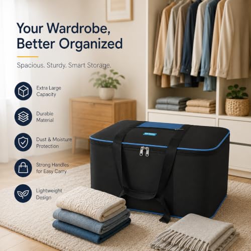 Image of M MEDLER STG-2K-BB Nylon 85 Liters Large Underbed Storage Bag Moisture Proof Cloth Organiser with Zippered Closure and Handle Black 58x48x30cm Rectangular Pack of 2