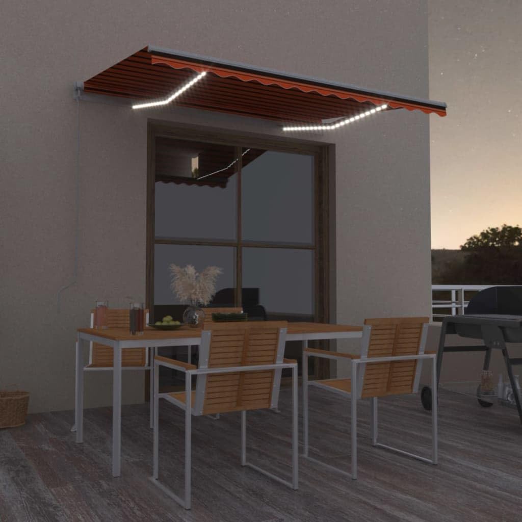 Auvent manuel rétractable LED 350x250 cm, brise soleil store banne étanche pour balcon et patio