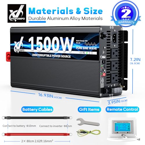 Image of 1500 Watt Sump Pump Backup Battery System, Automatic Switching to Battery Inverter Power, Professional Backup System in Case of Power Failure, Pure Sine Wave Output Remote Controller with LCD Screen