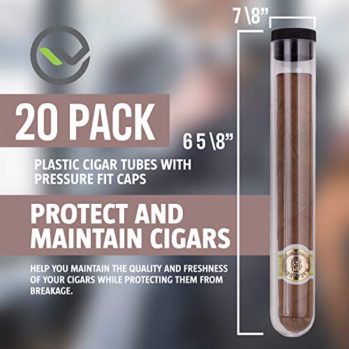 VeeBoost Cigar Tubes w/Pressure Fit Caps, Home Organizer, Personal Cigar Case, Travel Storage Containers | Clear, BPA-Free Acrylic | Reusable, Eco-Friendly (20)