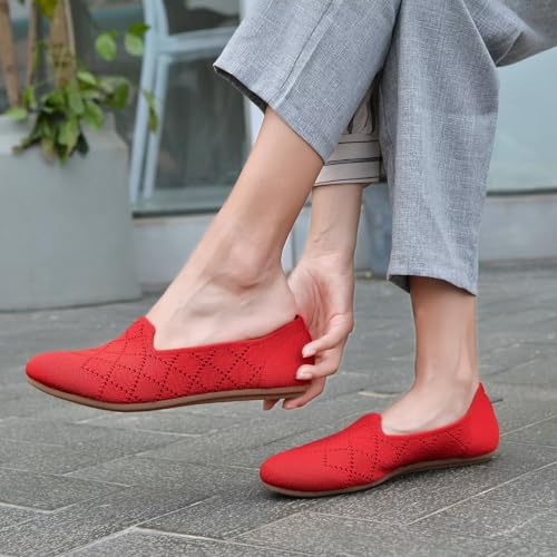 Image of poemlady Women's Ballet Flat Shoes Dress Shoes Knit Round Toe Slip On Ballerina Walking Flats Shoes for Woman Low Wedge Casual