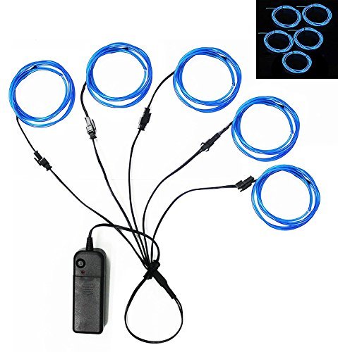 5in1 15Ft (5Pack 3Ft) Neon Strip Light Wire, Ourbest 3Mode Stay/Slow/Fast Flash EL Wire Lights Battery Pack for Cosplay Dress Halloween Christmas Party Decoration(Blue)