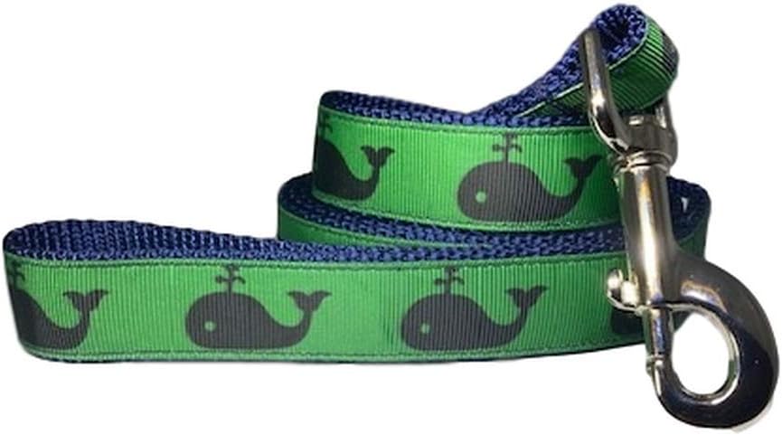 JUS LABS Collections - Cool Printed Dog Collar and Leash - Best Training Tools for Male and Female Puppy - Nautical Collars: Handmade w/ 60" Leash - Blue Green Whales (Large)