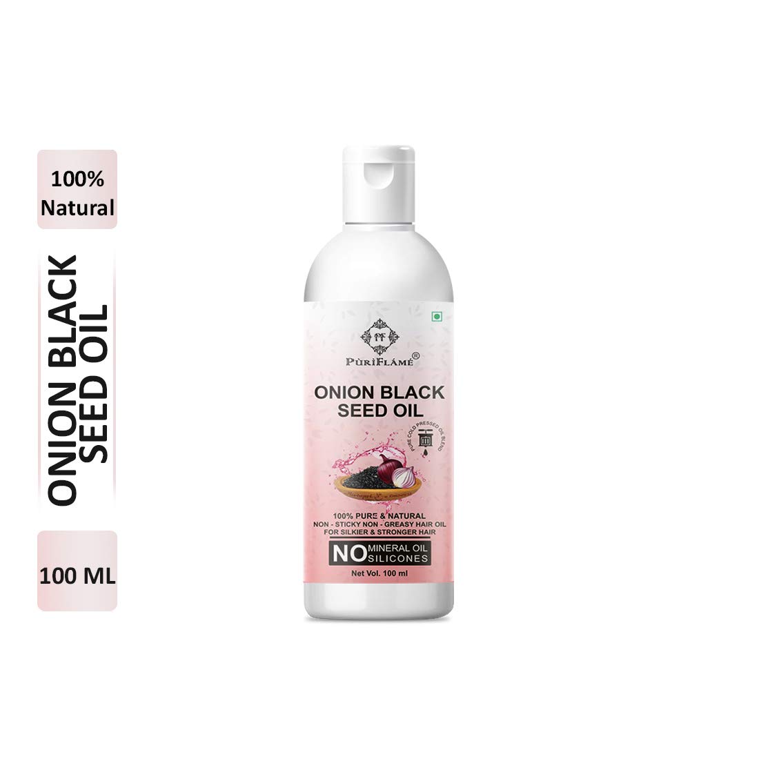 PuriFlame 100% Pure & Natural Non-Sticky, Non-Greasy Onion Blackseed Oil For Silkier & Stronger Hair 100ML (For Men & Women)