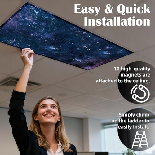 Image of ANGSYLTH 8 Pcs Fluorescent Light Covers - 4 x 2 Feet Covers for Ceiling Lights, 8 x 10 Magnetic Light Filters for Classroom, Office, Hospitals (Starry Sky)