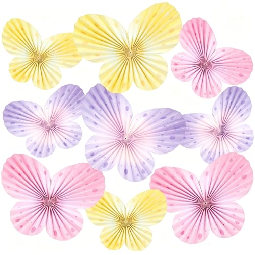 Image of Easy Joy 9Pcs Paper Butterfly Decorations Butterfly Party Decor Hanging Paper Butterfly Fan Pastel Paper Fans Paper Butterflies for Spring Baby Shower Girls Room Wall Classroom Fairy Birthday