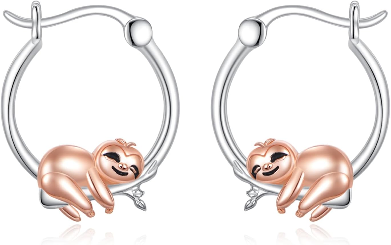 Animal Hoop Earrings Sterling Silver Sloth/Snake Hoop Earrings Cute Animal Jewelry Gifts for Women