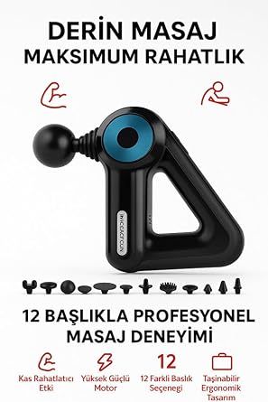 SMAYLING 12 Başlıklı Profesyonel Masaj Tabancası - 6 Seviye Derin Doku Masajı, 1500 mAh Batarya, Ultra Sessiz, Ergonomik Üçgen Tutma Kolu, Güçlü Motor, Tüm Vücut İçin Kas Rahatlatıcı