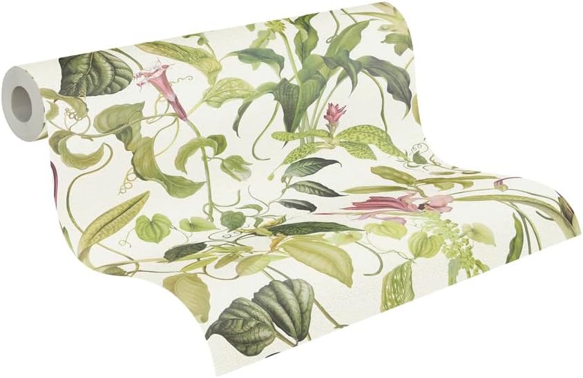 A.S. Création Wallpaper Jungle Design - White, Green - Tropical Wallpaper 395.99in x 20.87in Made in Germany - 379881