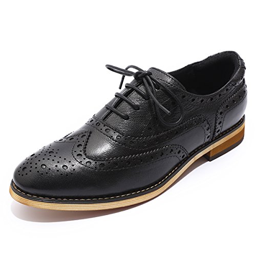 Image of Mona flying Women's Leather Perforated Lace-up Oxford Brogue Wingtip Shoes