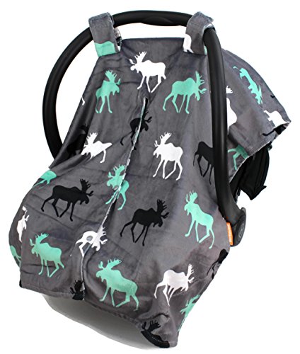 Image of Dear Baby Gear Car Seat Cover for Boys & Girls - Baby Carseat Canopy w /Snap Opening - Infant Seat Cover - Stroller & Nursing Covers - Newborn Carrier Canopy - 40x30 (Mint Moose, Black Grey Aztec)