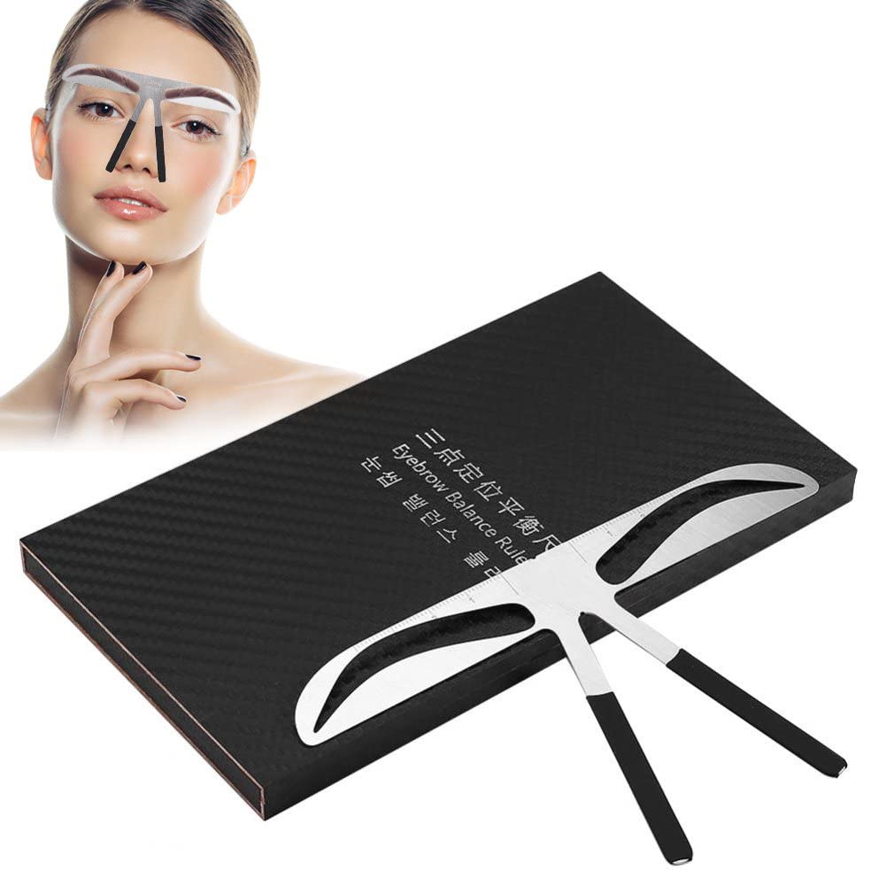 Eyebrow Ruler, Eyebrow Shaping Stencil Kit, Permanent Tattoo Makeup Stencil Shaper Extension, Three-point positioning design Ruler Shape, Stainless Steel Makeup Tool (European Style Eyebrow)