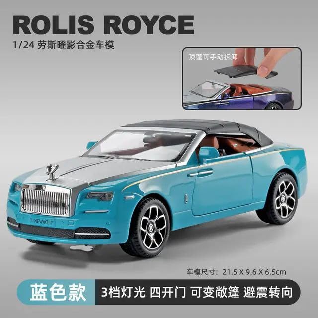 Image of Scale Exclusive Alloy Metal Pull Back | Die-cast Car Model with Sound Light Mini Auto Toy for Kids Metal Model Toy Car with Sound and Light (1.24 Scale- Rolls ROICE Down-Blue)