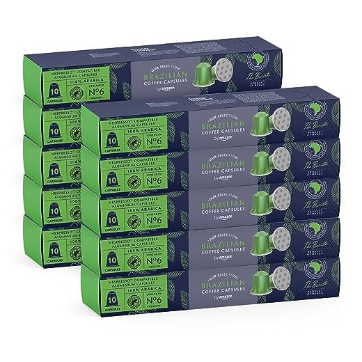 by Amazon Café Brazilian compatible con Nespresso, Tueste Medio, 100 cápsulas de aluminio, 10 Unidad (Paquete de 10) - Certificado Rainforest Alliance