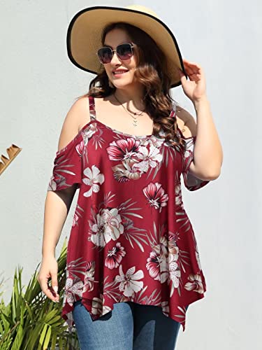 Image of LARACE Cold Shoulder Tops for Womens Summer Clothes Spaghetti Strape Tunic Oversized Shirts Asymmetrical Plus Size Blouse