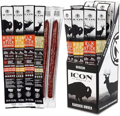ICON Meats Snack Sticks Variety Pack, Bison, Elk, Venison & Pork, 24 Pack