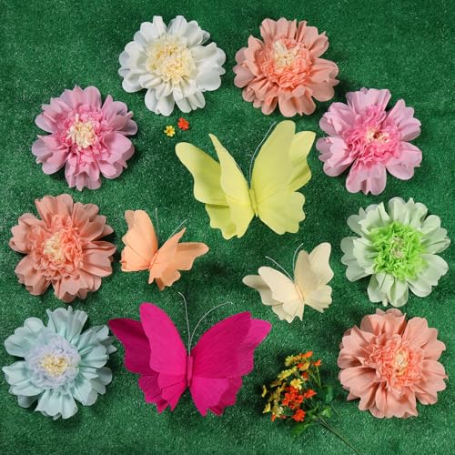SUNBEAUTY 12 PCS Giant Flowers Large Butterfly Decorations Pastel Large
