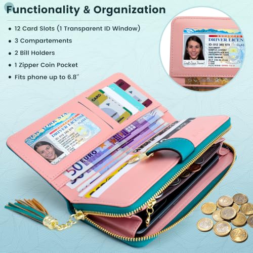 Image of Pomelo Best Wallet for Women Bifold RFID Blocking Multi Card Holder | Large Capacity, 12 Card Slots, Id Window, 3 Compartment, 2 Bill Hoder, Phone Pockets, Zipper Coin Pocket, Soft Leather