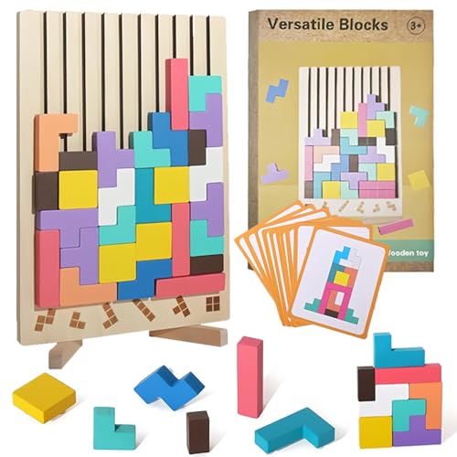 Holz Stapelspiel Tetris, Holzpuzzle Tetris 3D, Montessori Holzspielzeug...