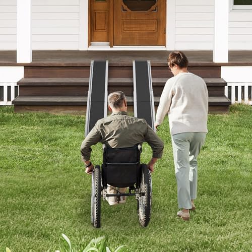 UISEBRT 2 x Rollstuhlrampe für Rollstuhl Teleskop Rollstuhlrampe Aluminium Auffahrrampe Verstellbare Teleskoprampe Ladenkapazität für Treppe bis 300 kg (75.5-122cm)