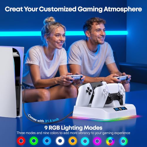 Image of P S5 Controller Charger Compatible with P S5 Dual /Edge Remotes | Drop & Go Design, 2H Fast Charging Dock, 9 RGB Lights & LED Indicator, P S5 Controller Storage