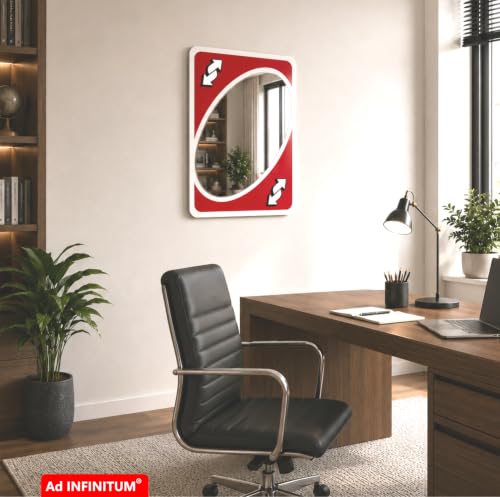 Image of AD INFINITUM Multilayer Wooden Wall Art With Mirror Hanging Decor for Contemporary Home, Bedroom, Living Room, Office etc., (UNO Reverse Red)