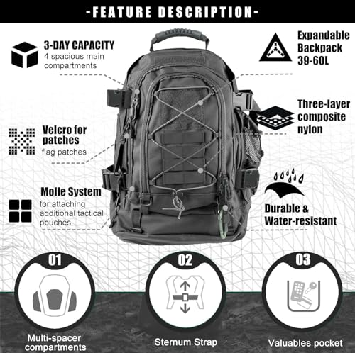 Tactical Backpack Military Hiking Daypack - Molle Backpack for Men 3 Day Assault Pack Bug Out Bag for Camping - Additional View