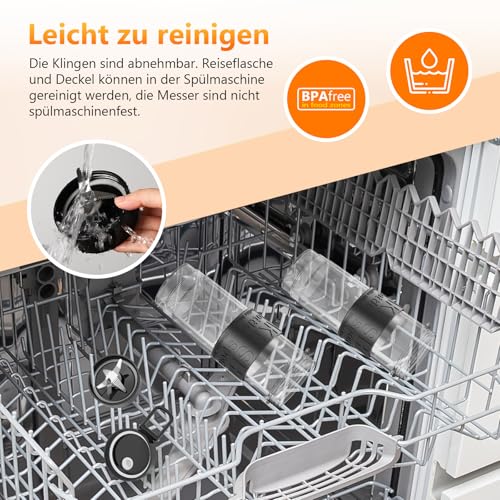 Blender Smoothie 500 W, Blender Mixeur avec 2 Bouteilles Tritan Portables de 570 ml, Blinder Mixeur sans BPA avec 4 Lames en Acier Inoxydable, pour Shake, Smoothie et Aliments pour Bébés – Image 6
