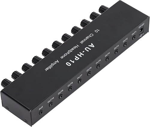 Miniatura 6 de Amplificador de auriculares de 10 canales Divisor de auriculares 1 entrada 10 salidas estéreo divisor de audio control independiente DC 12V para