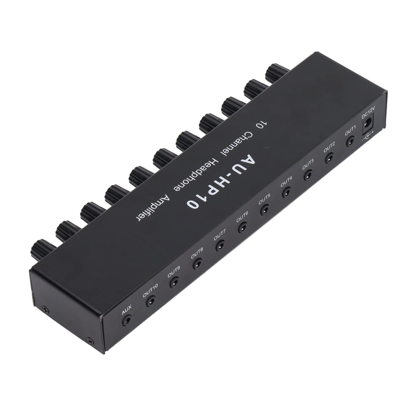 Annadue 10-kanałowy Wzmacniacz Słuchawkowy, 1 Wejście i 10 wyjść, Stereofoniczny Rozdzielacz Audio, Niezależne Sterowanie DC 12 V, Wielokanałowy Wzmacniacz Audio do Domowego Studia