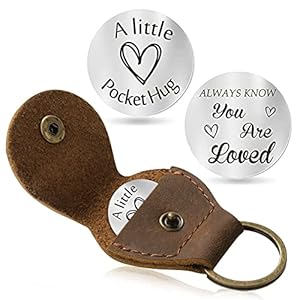 Jack&Chris Pocket Hug Token Long Distance Relationship Keepsake, Double Sided Message Engraved with Leather Keychain, JC65