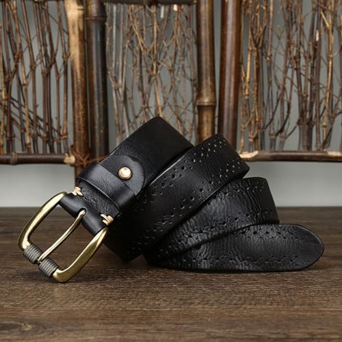 Unisex Hollow Leather Belt - 1 1/2" Wide 4mm Thick Handmade Cowhide Strap With Antiqued Single Prong Roller Buckle2