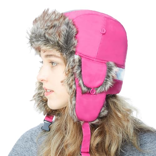 Image of Faux Fur Safety Reflective Aviator Trapper Hat Snow Ski Trooper Winter Cap